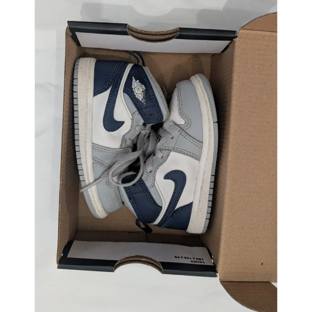 Nike Air Jordan 1 Mid (TD) - White/Midnight Navy/Wolf Grey - Size 6c - Used